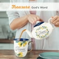 thumbnail image 3 of Christian Art Gifts Large Ceramic Cute Inspirational Scripture Teapot for Women: Rejoice Always Bible Verse for Home & Kitchen w/Gold, Easy-pour Lead & Cadmium-free, White/Blue & Yellow Lemons, 34 oz., 3 of 5