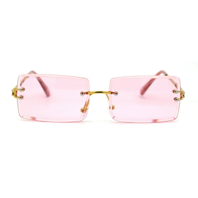 90s Classic OG Rapper Rimless Pop Color Lens Sunglasses Gold Light Pink