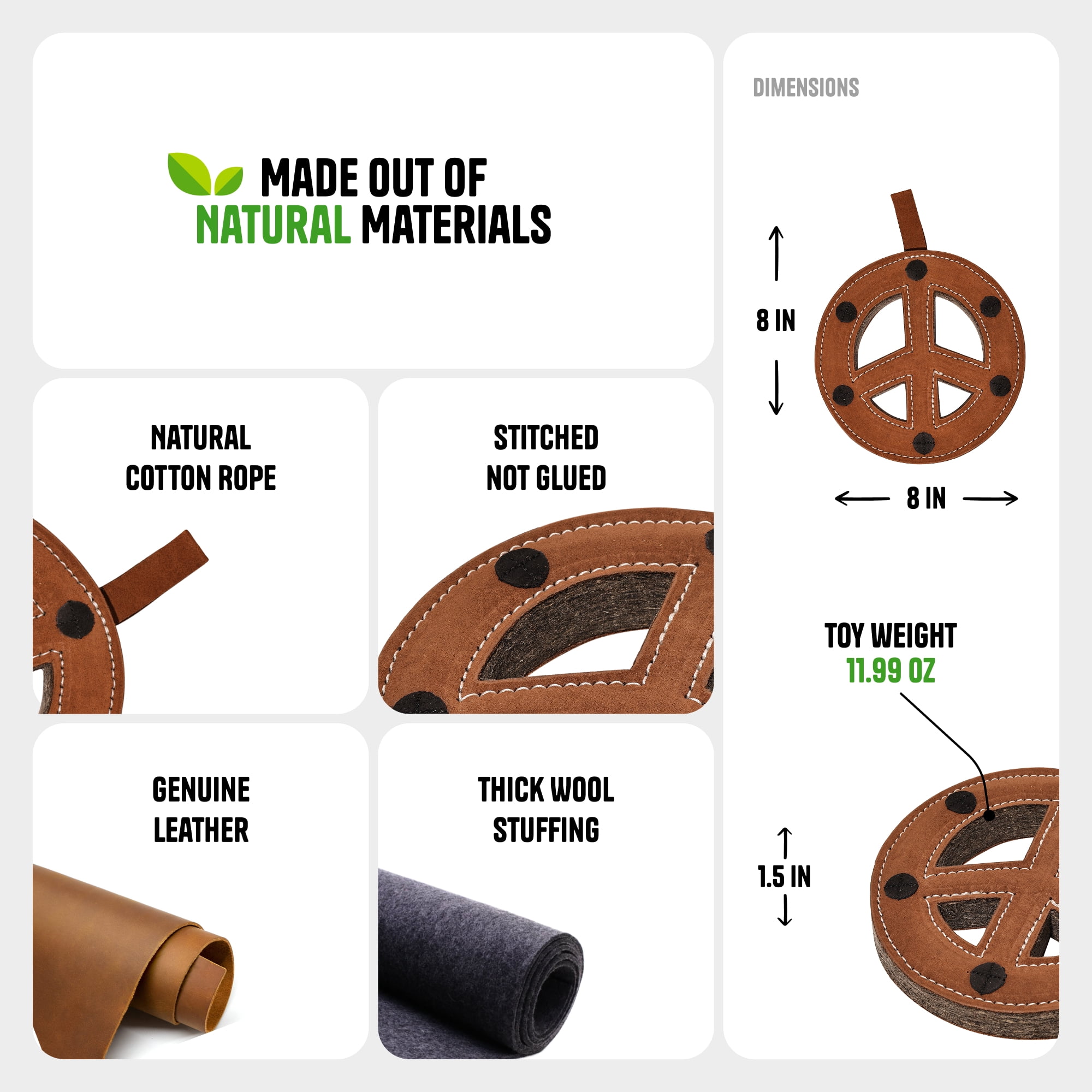 PetYupp Leather and Wool Peace Sign Dog Chew Toy