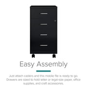 Space Solutions 18 Deep 4 Drawer Metal Mobile Organizer, 4 Box Drawers, Locking, Black
