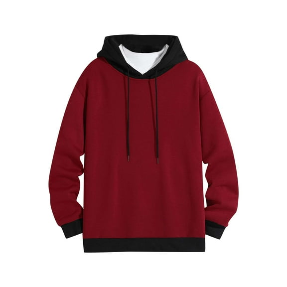 gbyLJF Men's Color-block Pullover Hoodie Long Sleeve Drawstring Hooded Sweatshirt Lightweight Casual Basic Hoodie
