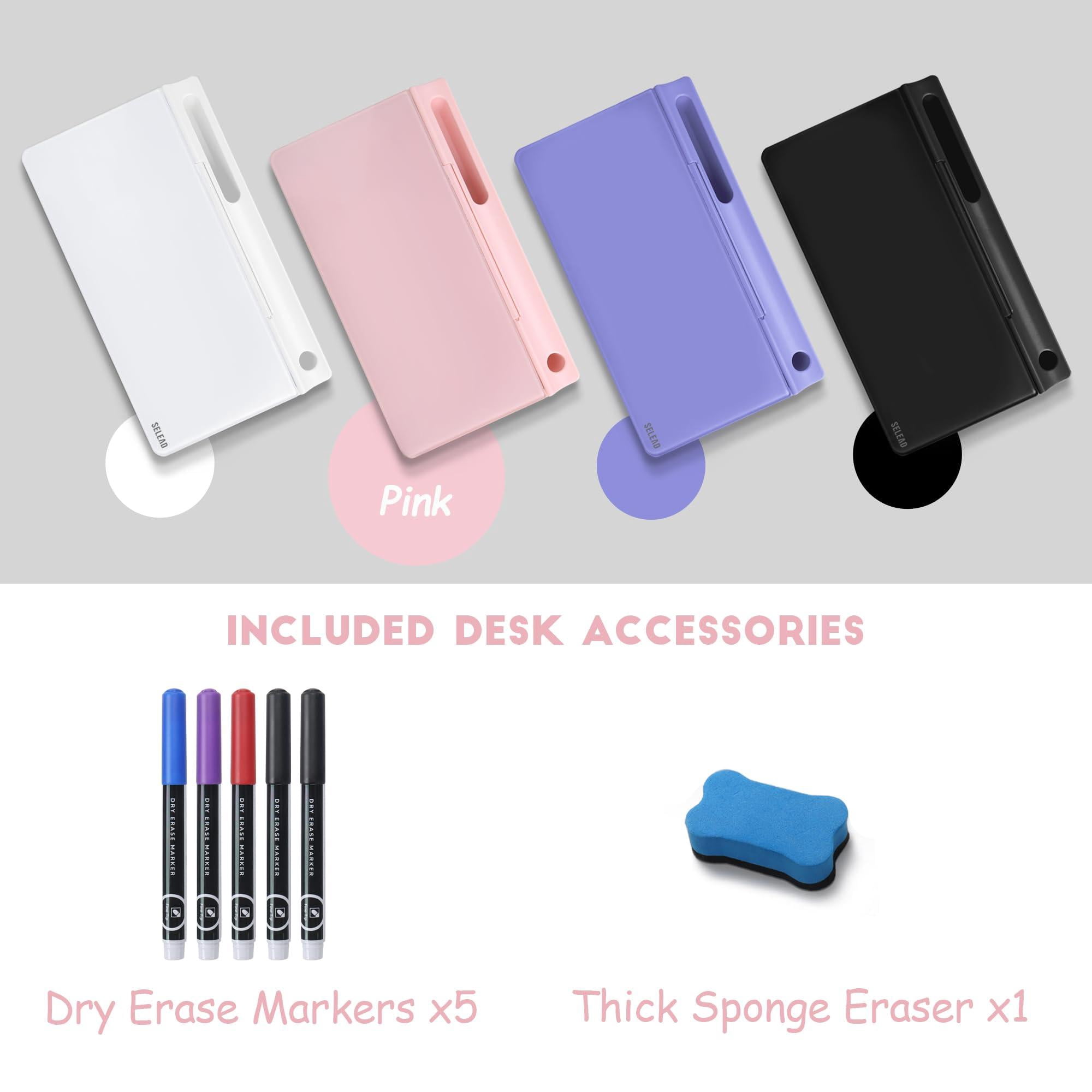 Desktop Glass Whiteboard With Storage  Small Dry Erase White Board Computer Pad Stand For Home School Office Desk Accessories - Pink