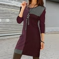 thumbnail image 2 of CAIXIA Women's Autumn Winter Dress Pile Collar Dress Long Sleeve Dress Assorted Pockets Casual Elegant Vintage Slit Dress,Wine, 2 of 5