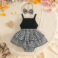 thumbnail image 6 of CUZIBR Baby Girls Clothes Sets Fly Sleeve Cute Fruit Cartoon Embroidery Crewneck High Waist Romper Bodysuits Plaid Dress Stylish Headbands 2 Piece Outfits Summer Bodysuit,Black-2,0-3 Months, 6 of 6