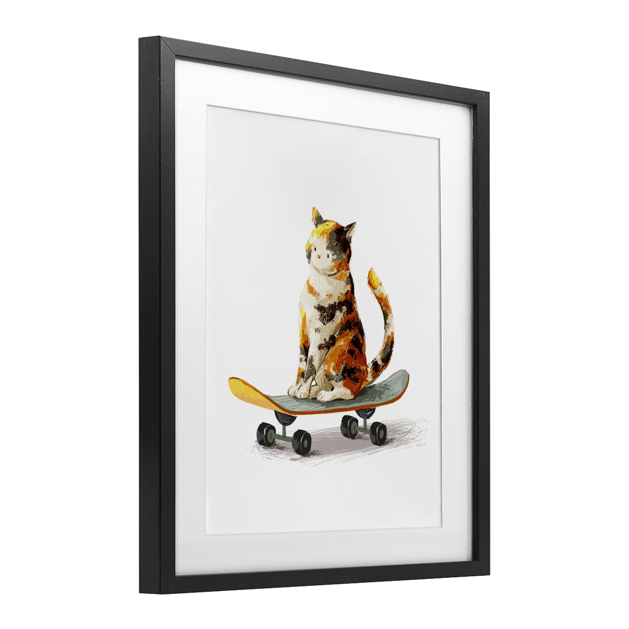 Stupell Industries Calico Cat on a Skateboard Black Framed Print Under Glass, design by Ziwei Li