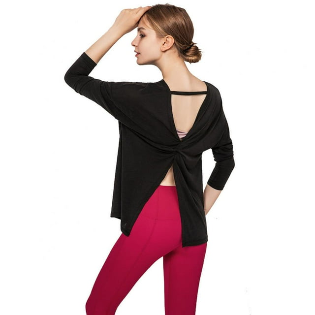 Long Sleeve Workout Shirts Yoga Tops Long Sleeve Open Back Workout Tops for Women