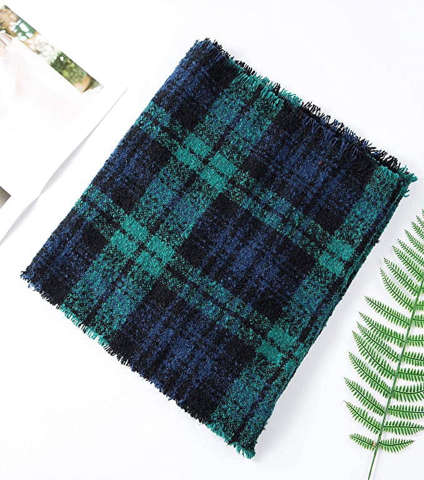 Bravo! Women Tartan Plaid Infinity Wrap Scarf Winter Knit Loop Scarf Blue Green