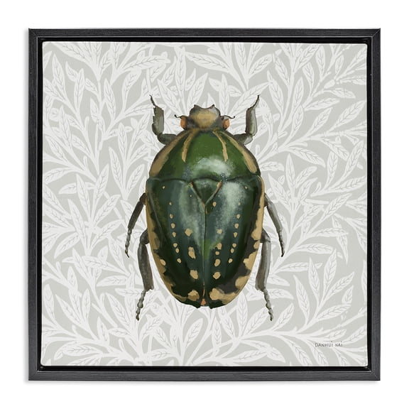 Stupell Industries Transitional Beetle with Botanical Pattern Black Floating Frame Canvas Art, 18 x 18, by Danhui Nai
