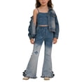 thumbnail image 6 of Weebloom Toddler Girls Flared Jeans Stretch Flare Jeans High Waist Bootcut Pants Teenagers Juniors With Ankle Drag Streetwear Denim Pants 7-8 Years, 6 of 8