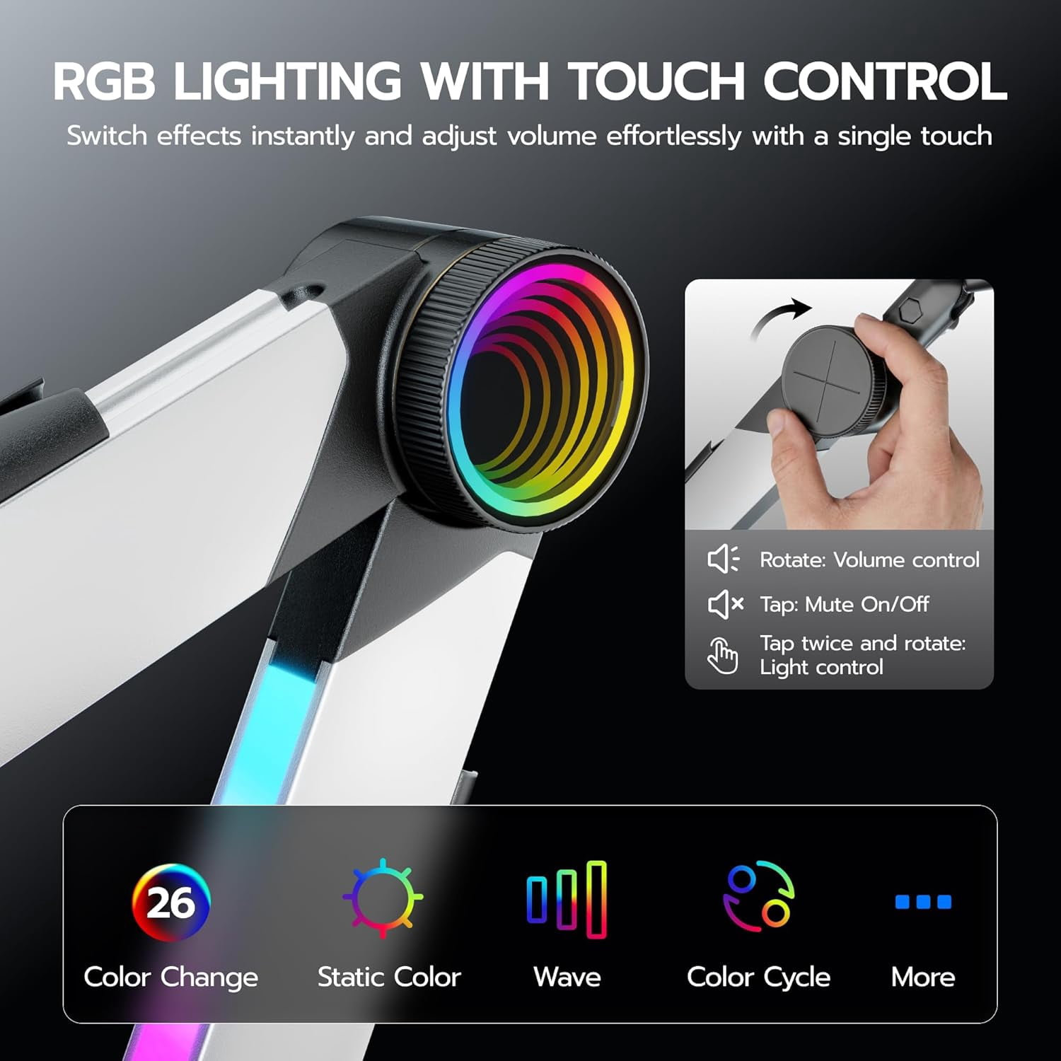 ARES WING RGB Microphone Boom Arm with Volume Control Knob, Adjustable Aluminum Mic Arm Desk Mount, 3/8” to 5/8” Adapter, Suspension Scissor Stand for Gaming, Streaming, Podcasting