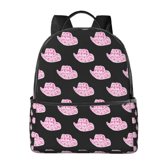 Lsque Cowboy Hat Pattern Backpack – School Travel Canvas Daypack with Ergonomic Padded Straps, Multiple Compartments & Leather Handle