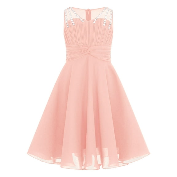 CHICTRY Kids Girls Sleeveless Wedding Bridesmaid Dress First Communion Gowns Shiny Sequins Flower Girl Dress Pink 14
