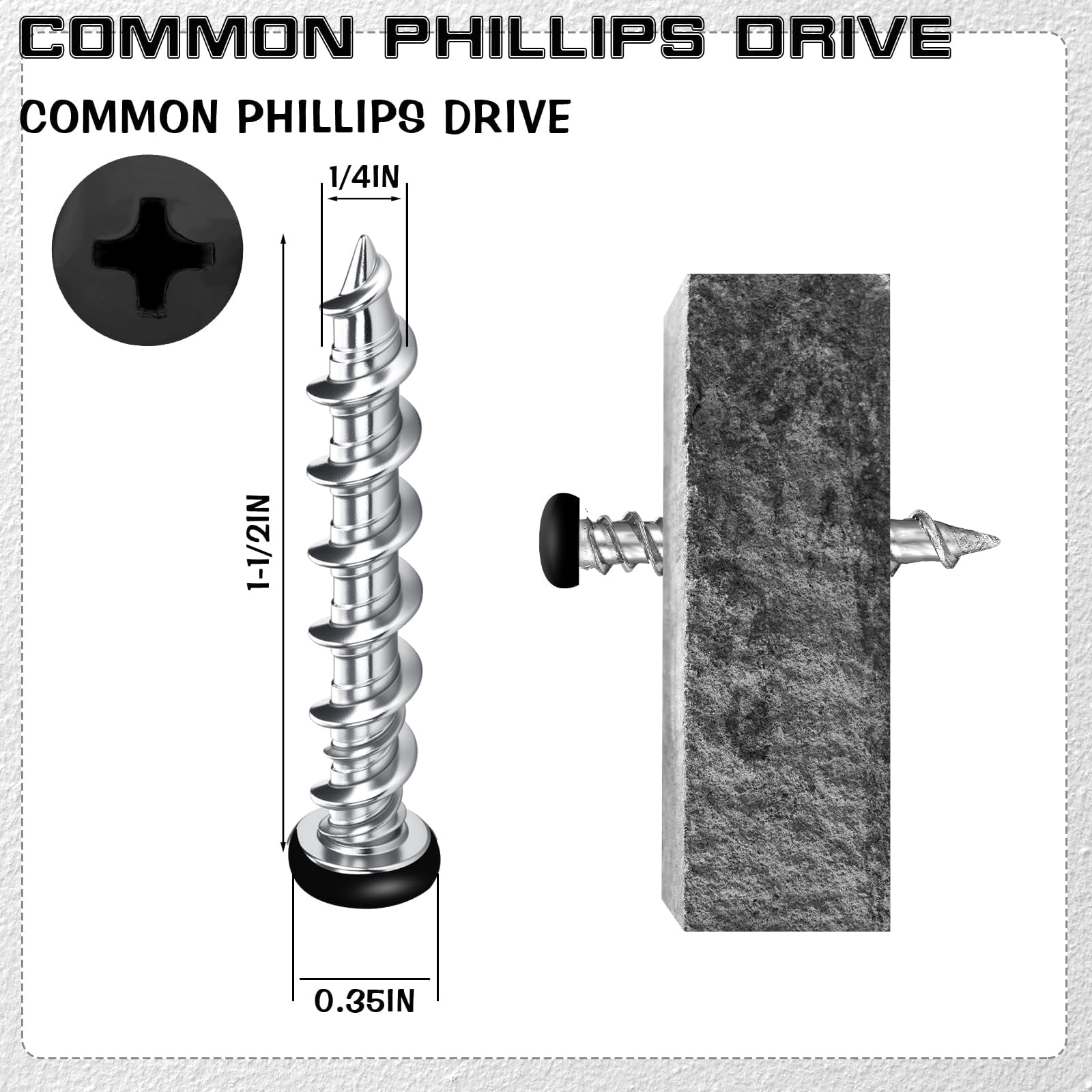 100 Pcs Drywall Anchors 1/4 x 1-1/2 Inch White Pan Head Alloy Steel Light Wall Anchors Heavy Duty Self Drilling Screws for Wood and Other Masonry Materials