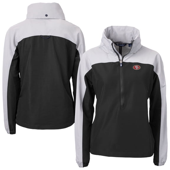 Women's Cutter & Buck Black San Francisco 49ers Charter Eco Recycled Half-Zip Hooded Anorak Jacket