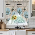 thumbnail image 6 of Teal Blue Tulips Swag Curtains for Kitchen/Bedroom/Living Room, Spring Floral Barn Doors Vintage Wood Beige Scalloped Curtains 63 Inch Long, Window Swag Topper Curtains Valances 2 Panels Set 36"x63", 6 of 8