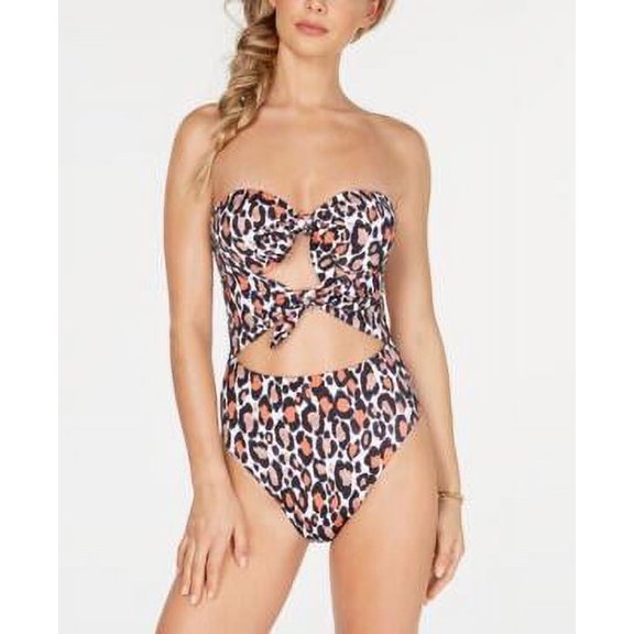 MSRP $88 Bar Iii Run Wild Printed Tie-Front One-Piece Swimsuit, Size XL