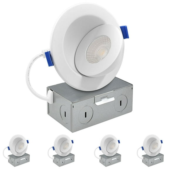 Luxrite 3" Floating Gimbal LED Trimless Recessed Light J-Box CRI 90 5CCT Dimmable 8W 700 Lumens Damp Rated IC Rated ETL 4-PK