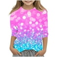 thumbnail image 3 of lcziwo Kids 3/4 Sleeve Tops for 2025 Fall Casual Cotton Crewneck Pullover Girls Fashion Sparkly Printed Loose Blouse Multicolor Camisas Para Hombres, 3 of 6