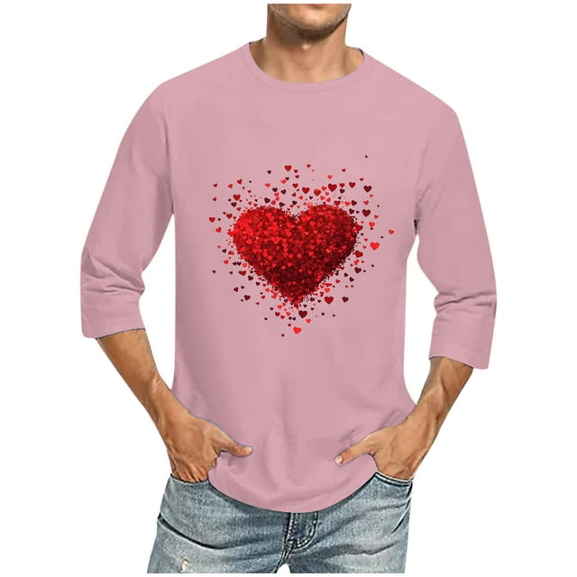 COM1950s Cadeaux de la Saint-Valentin des Années 1950, Cadeaux de la Saint-Valentin pour Hommes, Imprimé de la Saint-Valentin pour Hommes Col Rond Décontracté Mode Manches Courtes Blouses Chemises Col Rond, Shorts pour Hommes, T-Shirts à Manches Longues pour Hommes