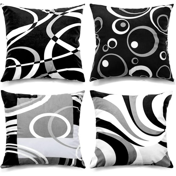 Black and White Throw Pillow Covers Set of 4 18x18 Inches Grey Abstract Modern Geometric Square Cushion Cases for Sofa Bed Couch Elevate Your Space with Sophisticated Decor