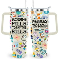 40 Oz Pharmacy Technician Gift Tumbler - Insulated Stainless Steel Travel Mug with Handle - Coffee Cup for Women & Men (Pharmacy Tech Day Gifts)