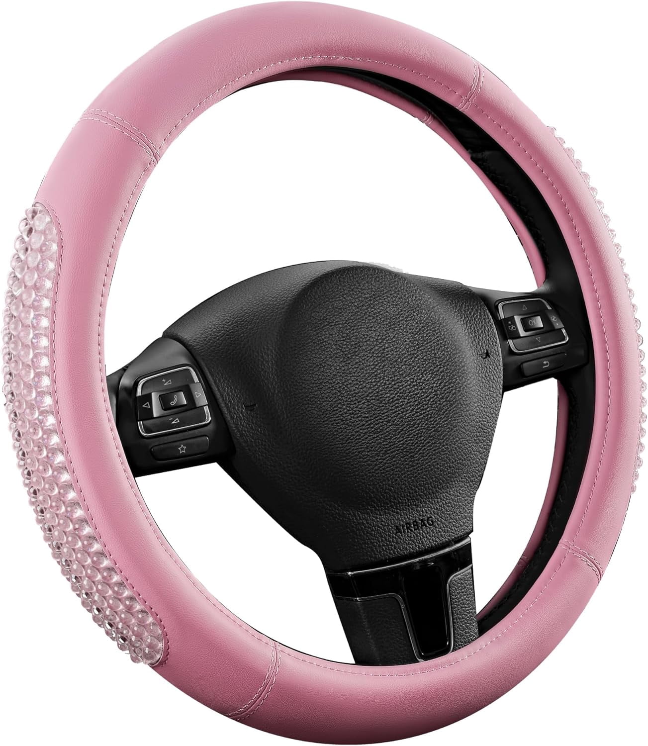 Gel Particles Steering Wheel Cover, Blue Luxury Leather Car Steering Wheel Protector, Universal Fit 14.5"-15.5" Anti-Slip Car Interior Accessories for Girls & Womenn