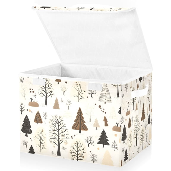 Yayeee Collapsible Cube Storage Bin with Lid Fabric Closet Decorative Basket with Handles, Winter Forest