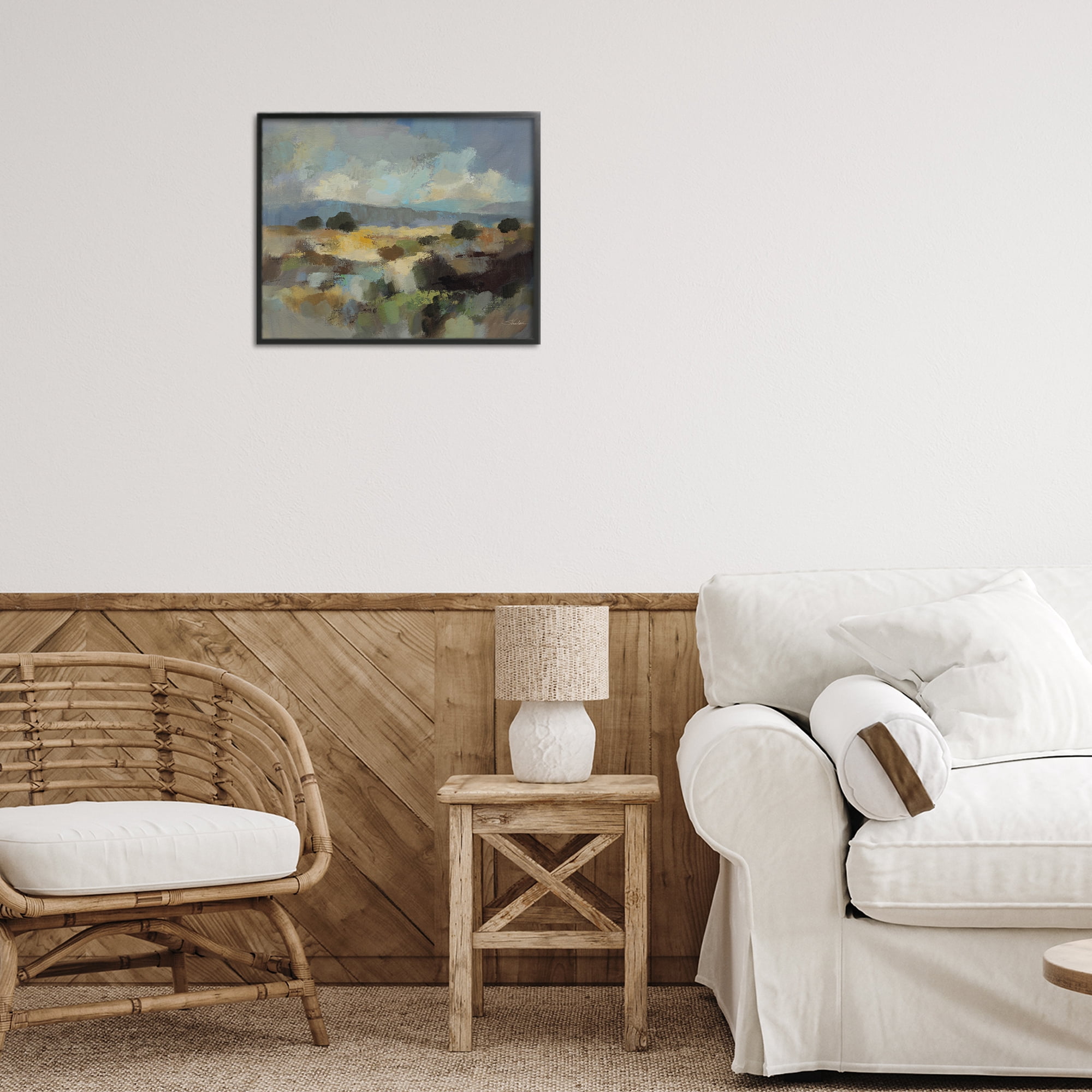 Stupell Industries Muted Blue Landscape with Clouds Black Framed Giclee Art, design by Silvia Vassileva
