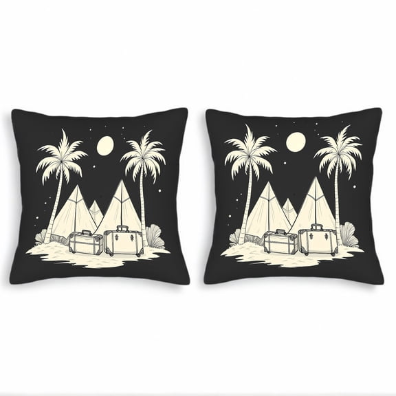 Set of 2 Throw Pillow Covers 18x18in - Tropical Palm Tree Design for Couch Bed Car - Perfect for Adventure Lovers