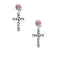 thumbnail image 2 of Delight Jewelry Silvertone Pebble Cross Pink Crystal Clip on Earrings, 2 of 5