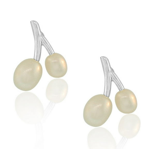 925 Sterling Silver Oval Simulated Pearls Womens Stud Earrings