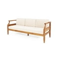 thumbnail image 2 of Edwin Mid-Century Modern Outdoor Patio Acacia Wood Sofa, Slat Design with Cushions, 73" Lounge Chair, Beige+Teak, 2 of 8