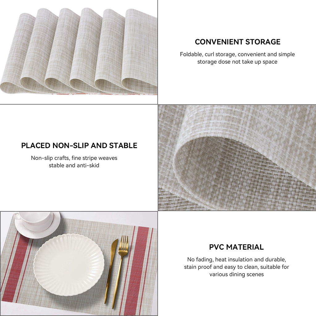 RAY STAR Vinyl Placemats Set of 6, 12''x18'' Vinyl Weave Placemats, Heat Resistant Wipable Place Mat
