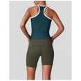 thumbnail image 4 of PISONIC Women 2 Piece Retro Contrast Trim Workout Set, Ribbed Racerback Tank Top & High Waist Butt Lifting Biker Shorts with Multi Pockets, Quick Dry Stretch Yoga Cycling Gym Activewear Outfit, 4 of 8