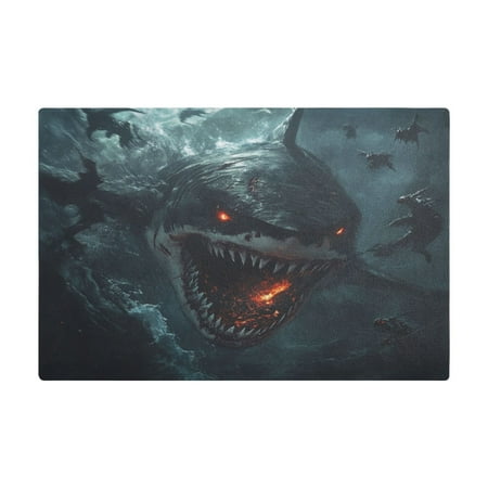 

PU Leather Kitchen Drying Mat with Silica Gel Core Coffee Bar Pad Dual-Sided Absorbent Non-Slip for Kitchen Counter Scary Shark