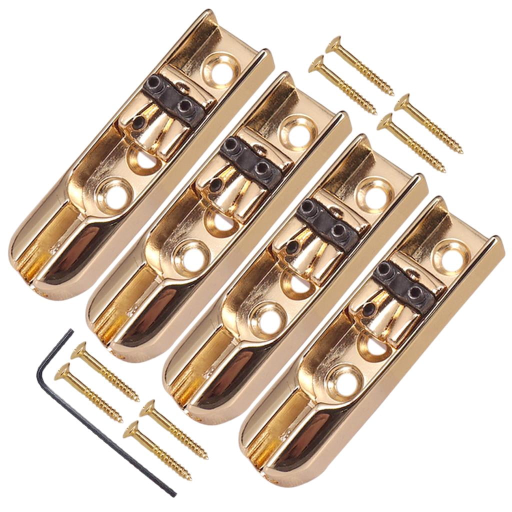 Dualoai 4PCS Bass Bridge W/ Screws For 4 String Electric Bass Guitar Accessories - gold,