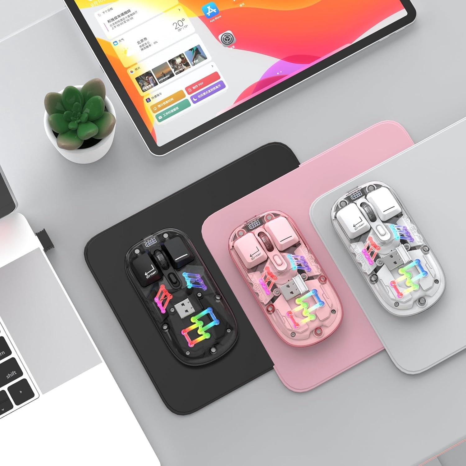 Wireless Bluetooth Gaming Mouse, Transparent Dual-Mode BT 5.0 + 2.4G RGB Mouse, Magnetic Top Cover Rechargeable Silent Mouse for PC Laptop Tablet
