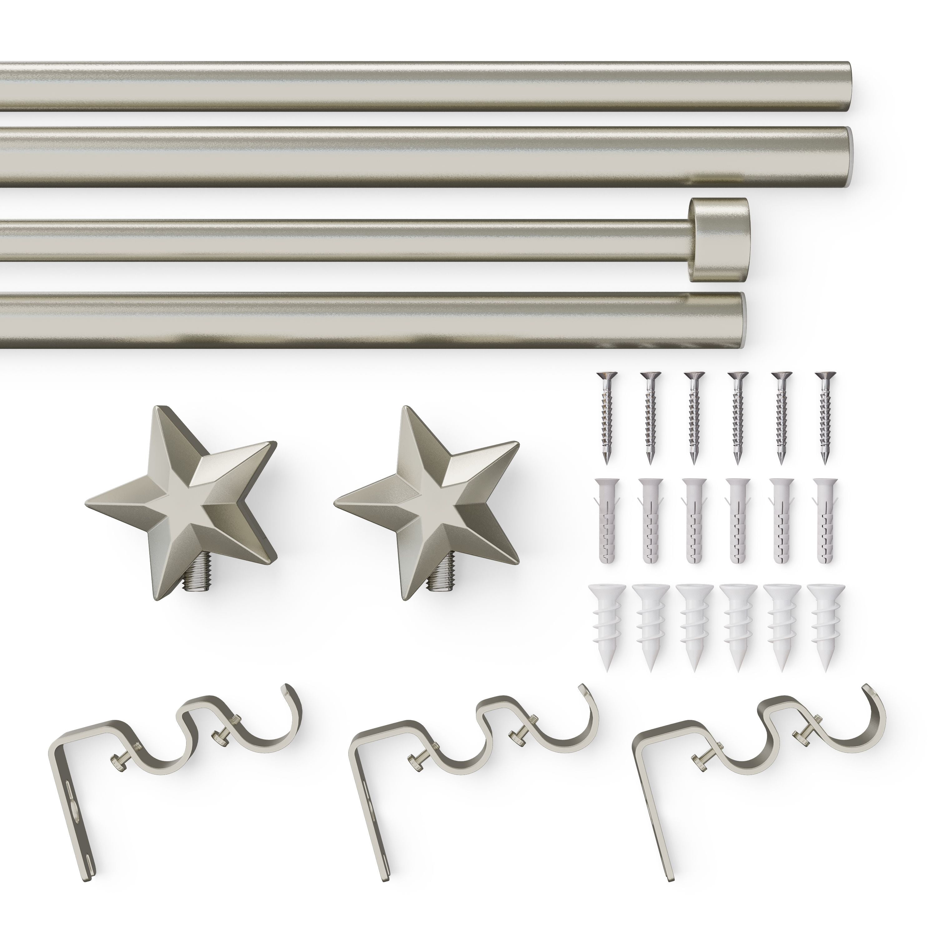 Mainstays Kids 3/4" Satin Nickel Star Adjustable Double Curtain Rod, 48"-84"