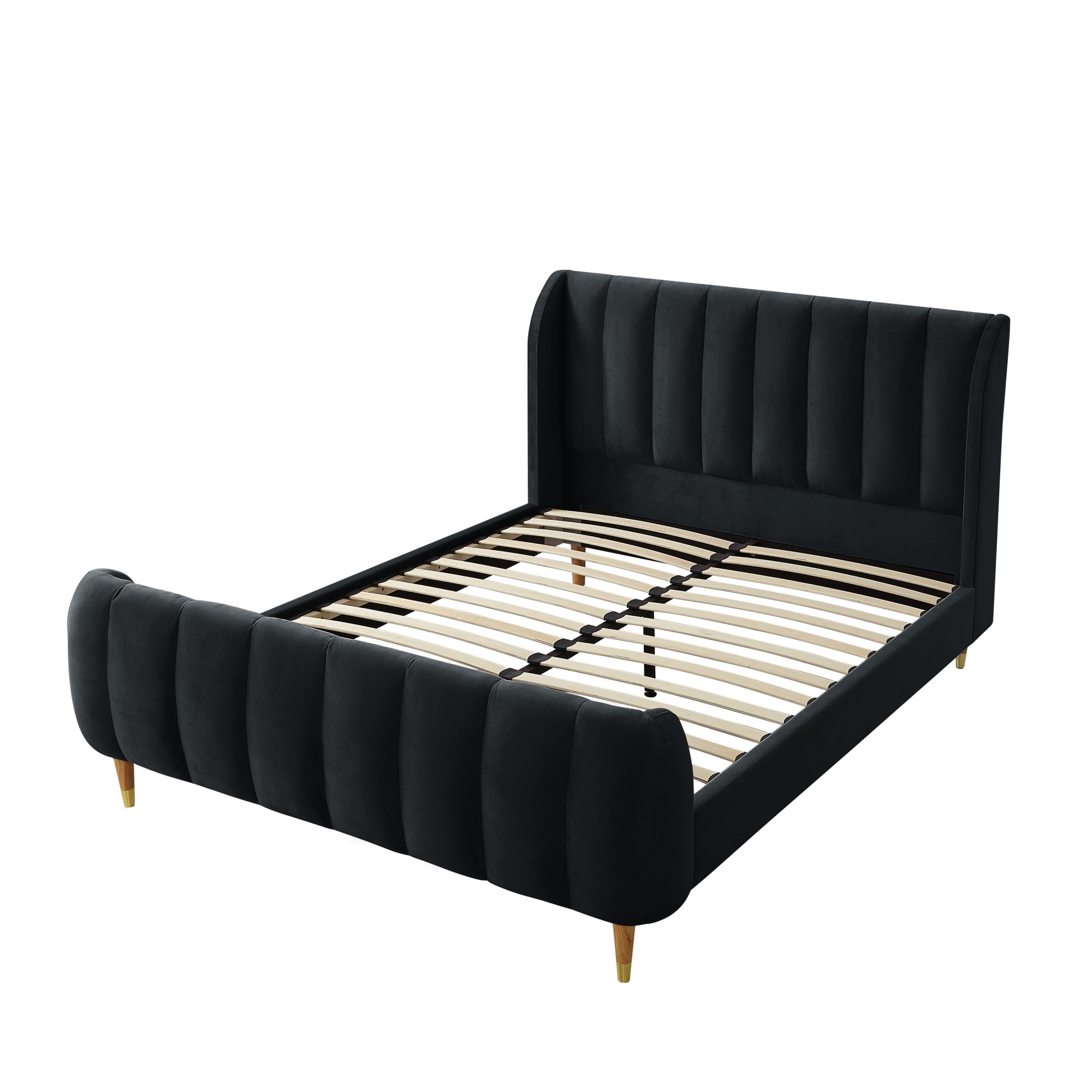 Loft Lyfe Devonte Upholstered Contemporary King Velvet Channel Tuffed Wingback Platform Bed, Black - image 5 of 10