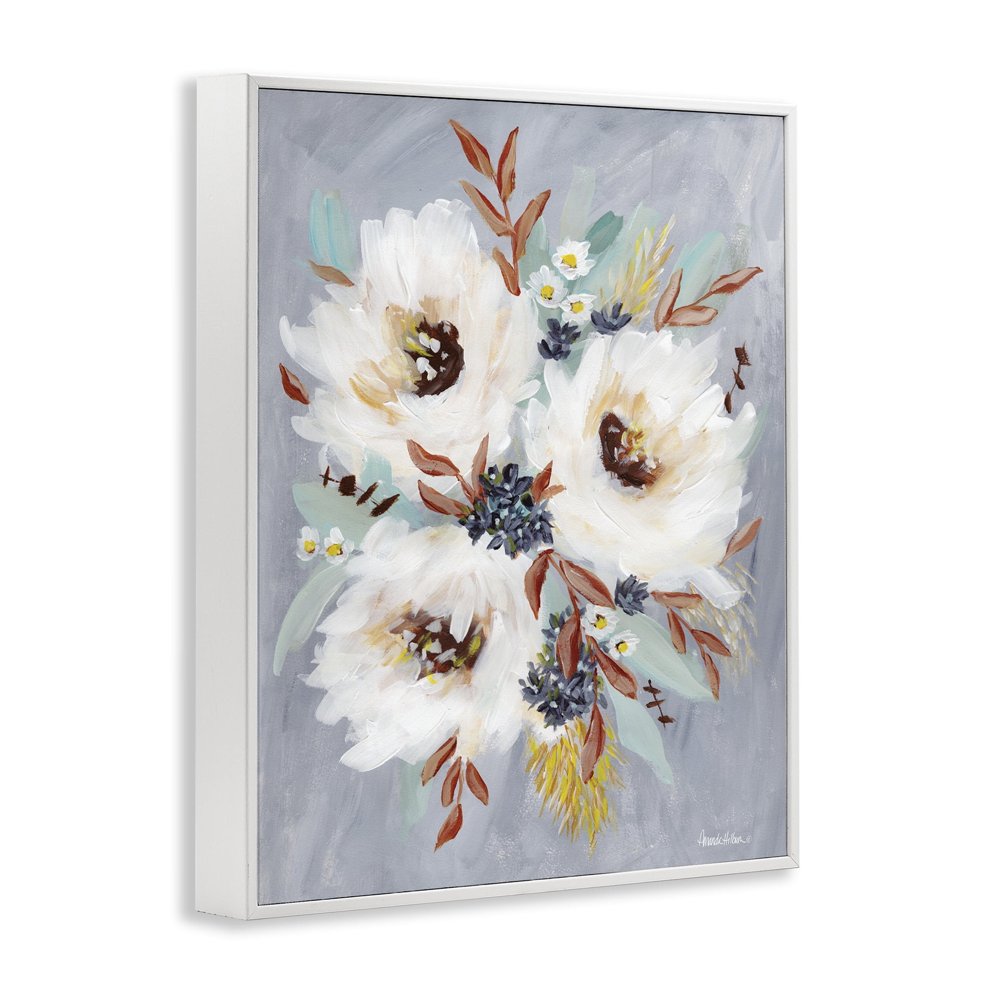 Stupell Industries White Flowers Trio Botanical & Floral Painting White Framed Art Print Wall Art, 11 x 14