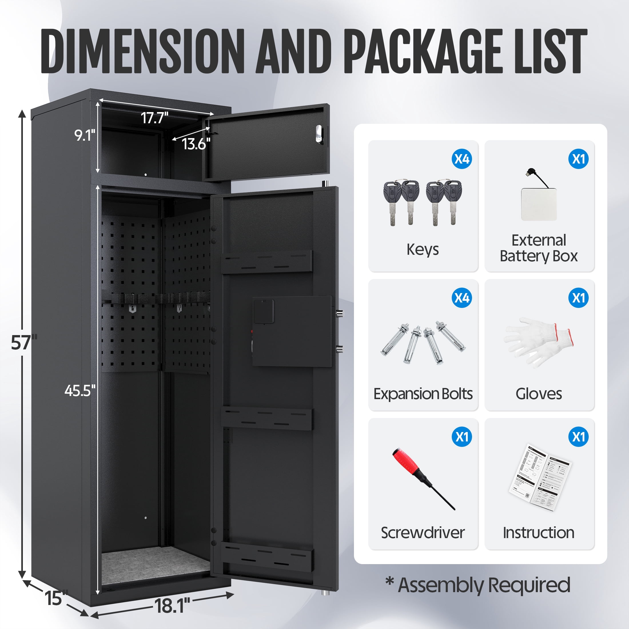 KAER 10-12 Gun Safe, Large Rifle Safe with Digital Keypad, Gun Cabinet for Rifle and Shotgun, Unassembled
