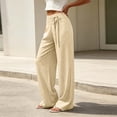 thumbnail image 5 of Nmnitkp Pants for Women Striped Wide Leg Dress Pants with Pockets Drawstring Elastic Back Waist Loose Straight Business Casual Work Trousers for Office Daily Travel Wear Khaki,2XL, 5 of 6