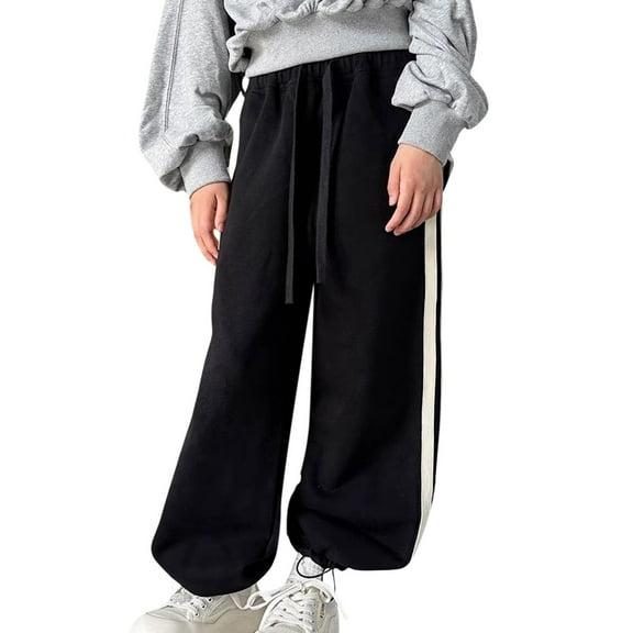 WhouRiu Big Boy' Pants Drawstring Elastic Warm Wide Leg Sweatpants Children Comfy Soft Fall Winter Pants Black,Sized 10-12