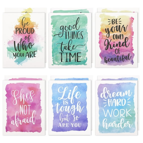 12 Pack Inspirational 2 Pocket Folders Decorative, Letter Size for School, Office (Cute Watercolor Designs, 9.2 x 12 In)