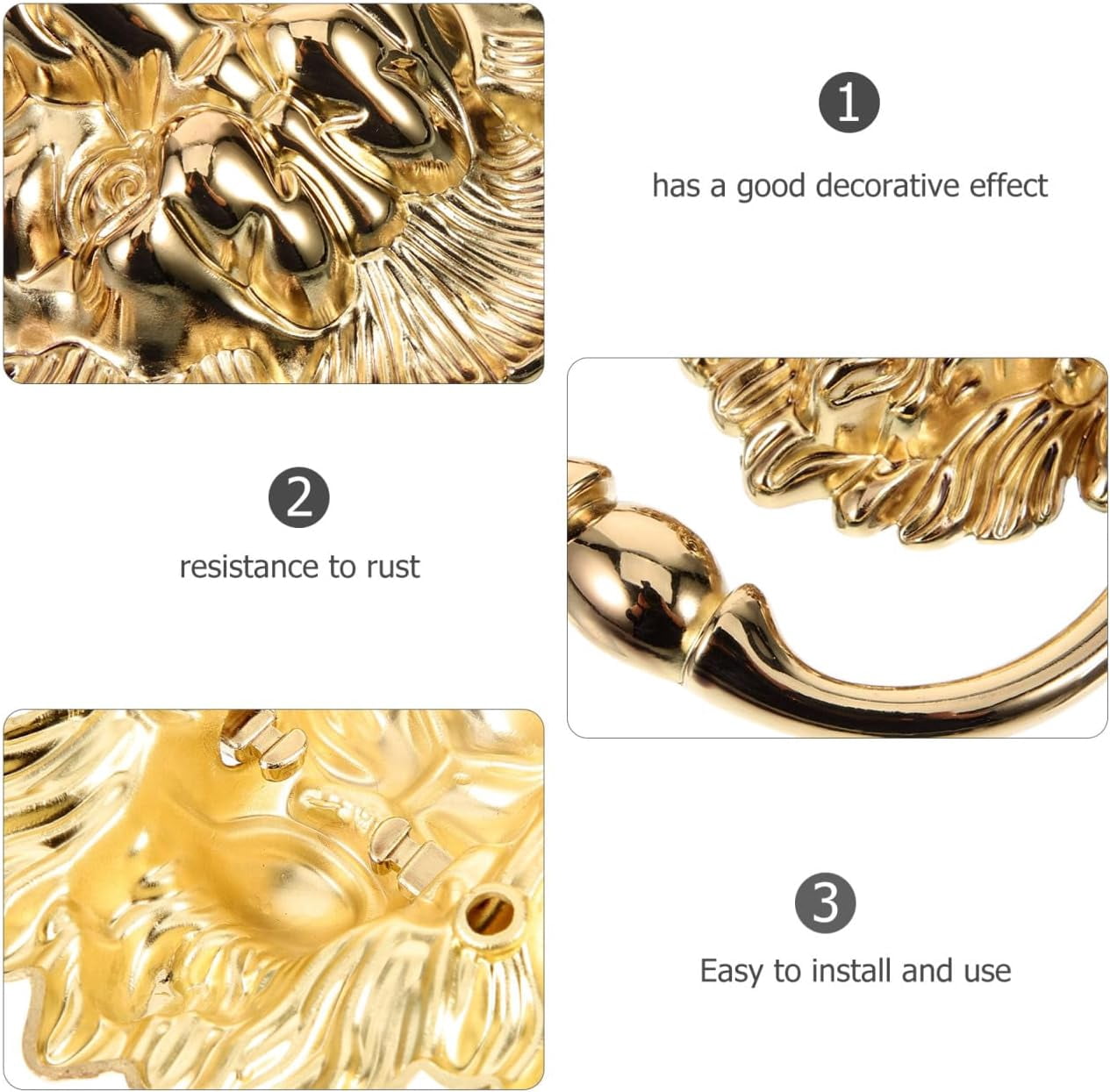ABCISI Door Handle,  Vintage Brass Lion Front Door Knockers, Antique Decoration Cabinet Cupboard Ring Knob, Brass Door Pull Gold Decor Lion Head Handle, Zinc Alloy