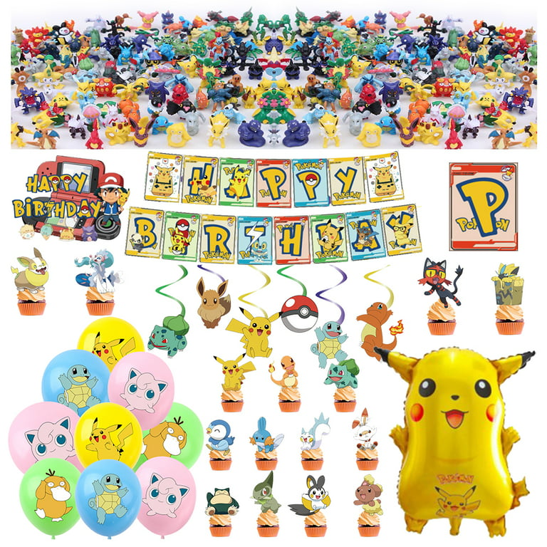 84Pcs Pokemon Party Supplies Party Favors Hot Kids Mini Figures Birthday  Party Decorations Banner Balloon Cake Decorations Hanging Swirl Goodie Bag