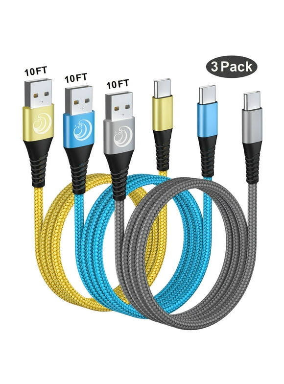 Aioneus USB-C Cable, [3Pack 10FT] Type C Charger Cord Nylon Braided, 3A Fast Charging Cable for Samsung Galaxy S23 S22 S21 S20 S10 S9 S8, LG, Moto