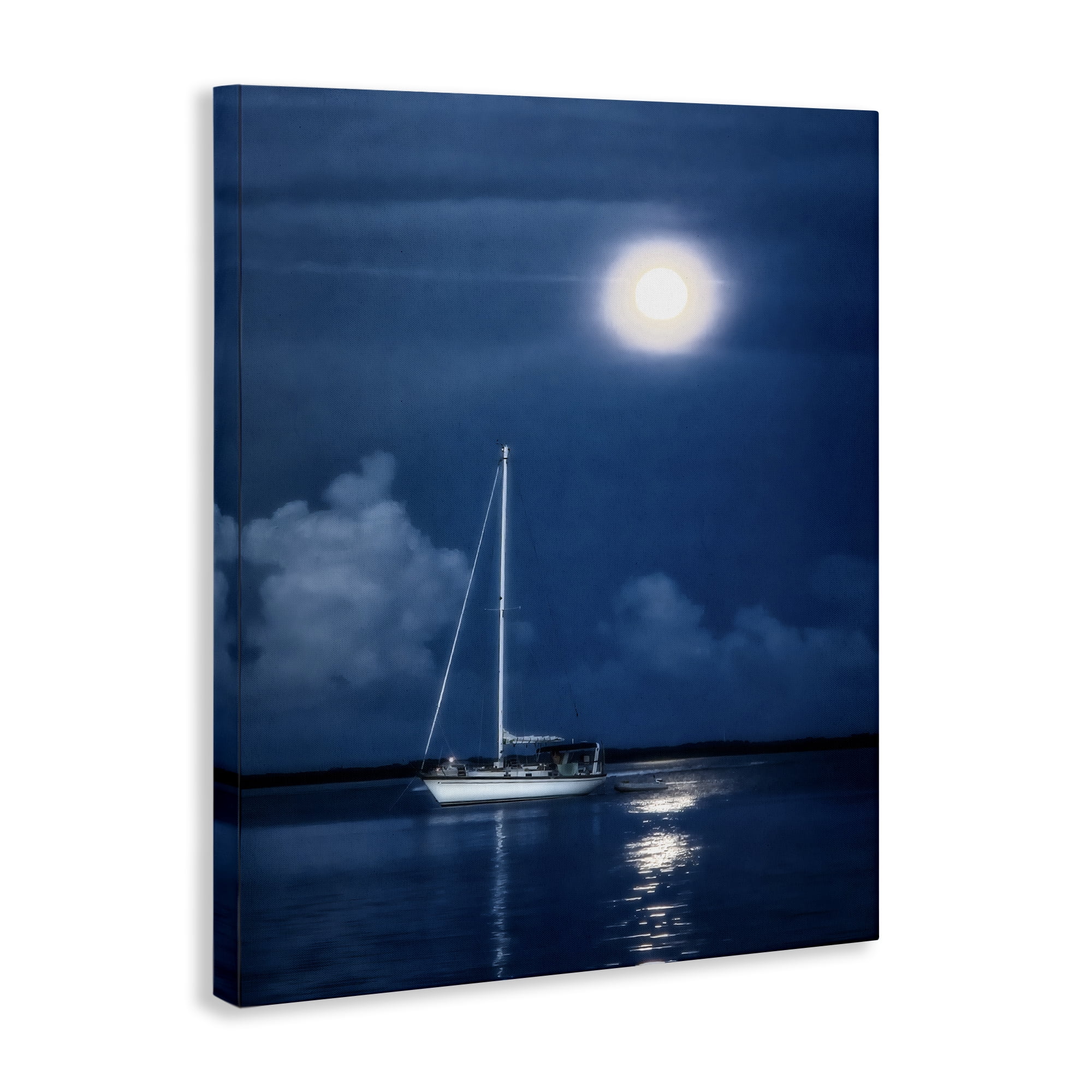 Stupell Industries Moonlit Nighttime Sailing Nautical & Beach Photography Wrapped Canvas Art Print Wall Art, 16 x 20