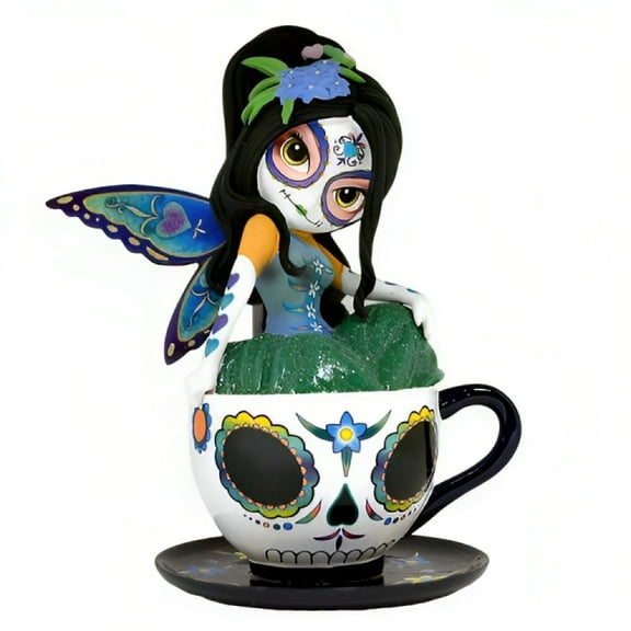 The Hamilton Collection Virtuous Veronica Tea with The Spirits Figurine Collection Issue #7 Sugar Skull-Inspired Teacup Fairy by Jasmine Becket-Griffith 5-Inches