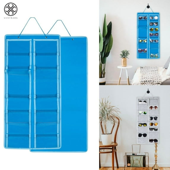 Luxtrada 16 Slots Felt Sunglasses Hanging Bag Dustproof Organizer Storage Pocket Display & Collection & Protective glasses 15.75"x31.30"